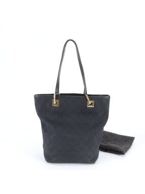 Gucci GG Canvas 002 Leather Tote Shoulder Hand Black Rbm